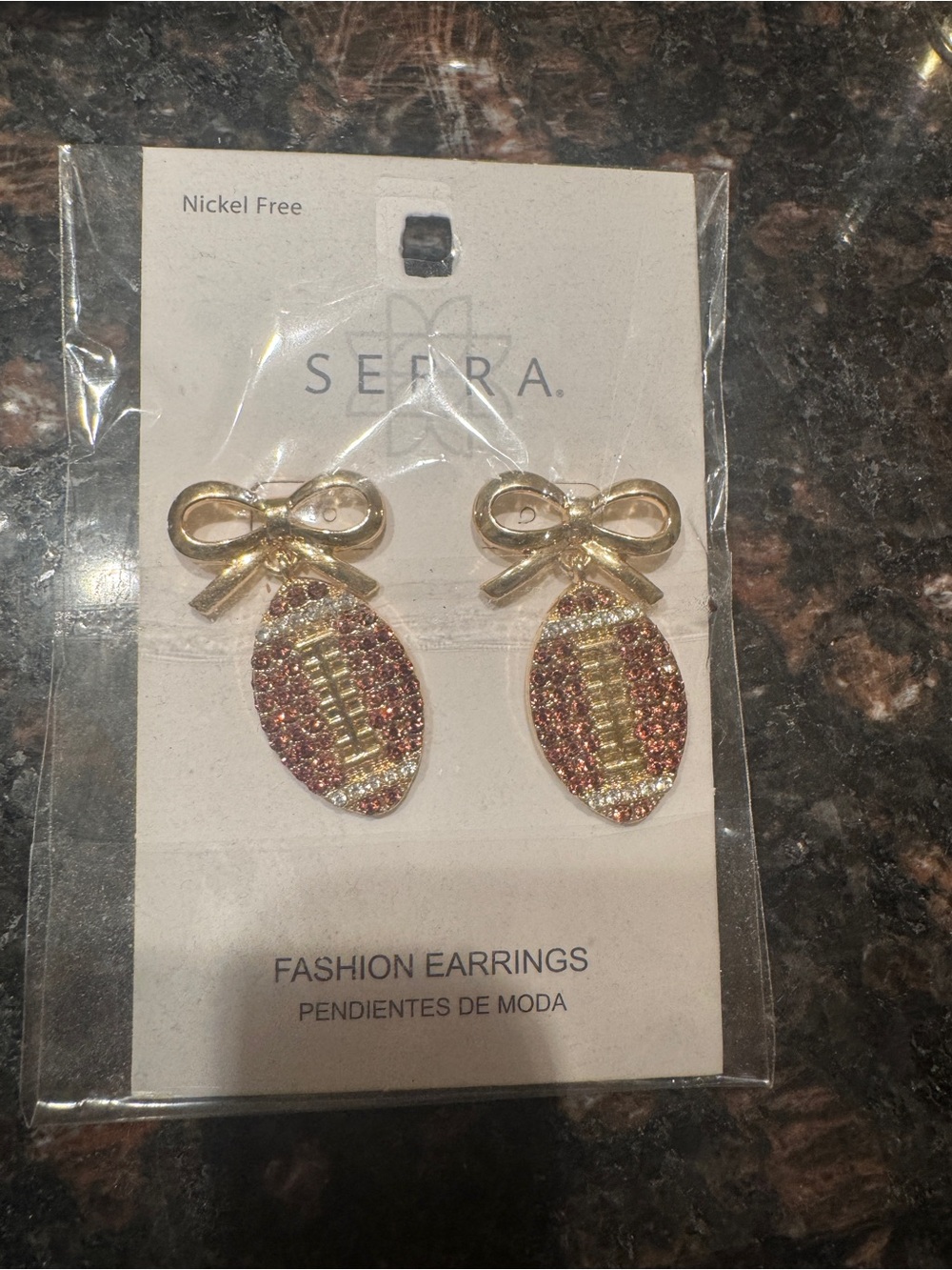 Sephra Gold Bow Crystal Football Drop Earrings